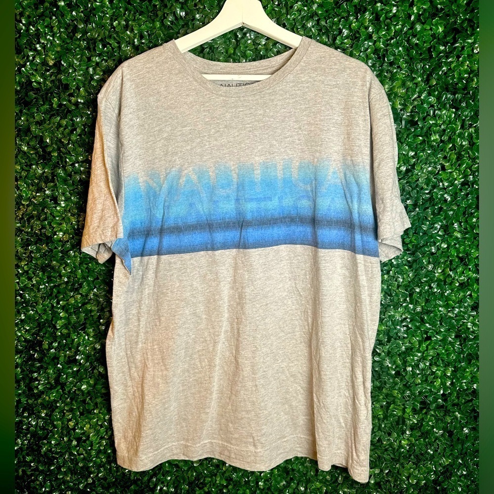 Nautica Mens Graphic T-Shirt Gray Blue Heathered Crew Neck Tee XL Casual